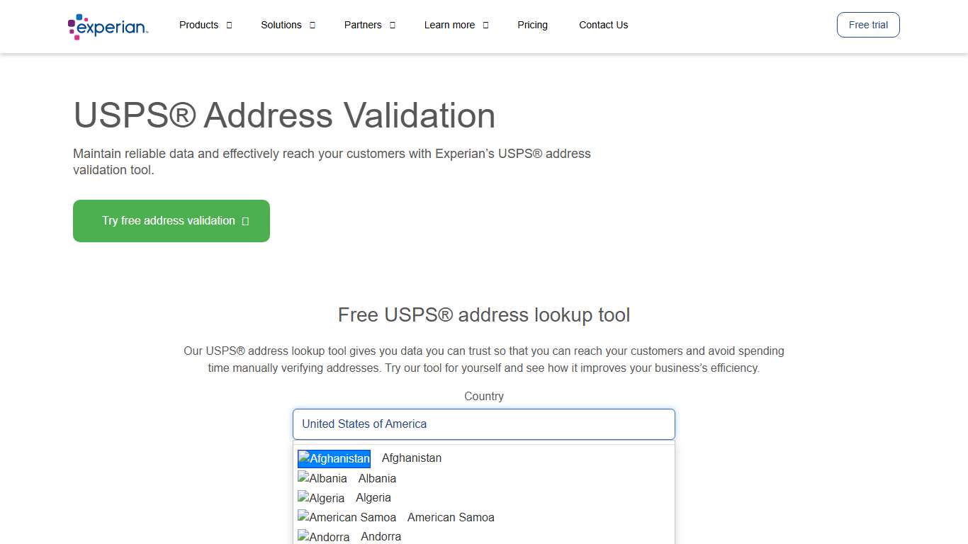 USPS Address Validation Tool Experian